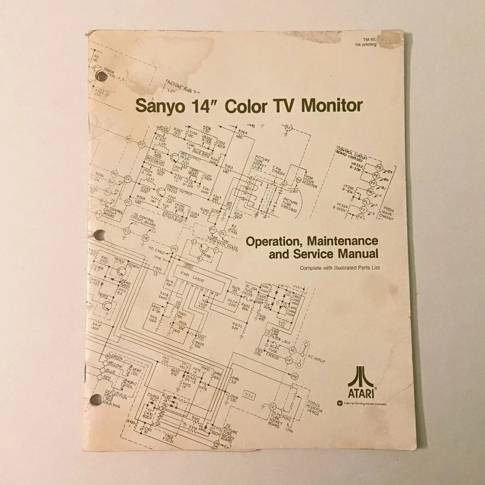Vintage 1980 Sanyo 14 Inch Color TV Monitor Display Service Manual Atari Torn